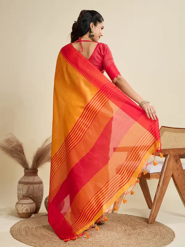 Orange_Silk_Blend_Saree_For_Women