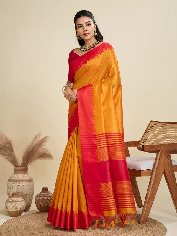 Orange_Silk_Blend_Saree_For_Women