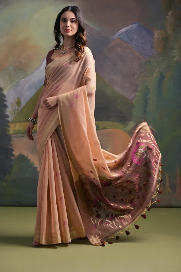Peach_Pure_Cotton_Saree_For_Women