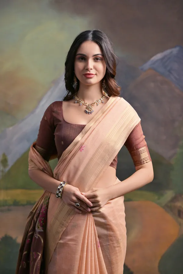 Peach_Pure_Cotton_Saree_For_Women