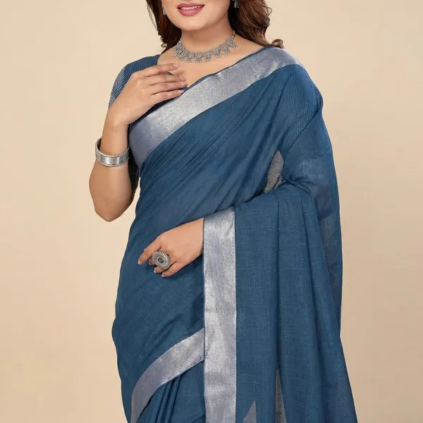 Blue_Linen_Blend_Saree_For_Women