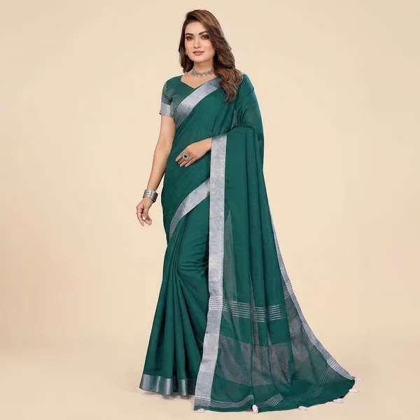 Green_Linen_Blend_Saree_For_Women