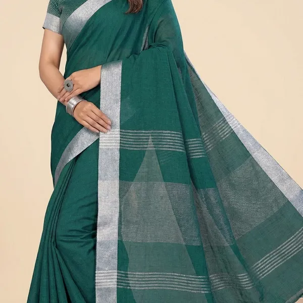 Green_Linen_Blend_Saree_For_Women
