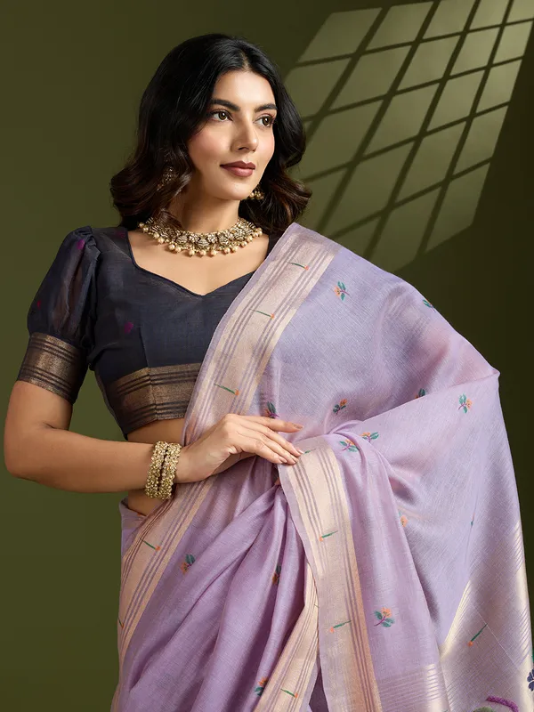 Lavender_Pure_Cotton_Saree_For_Women