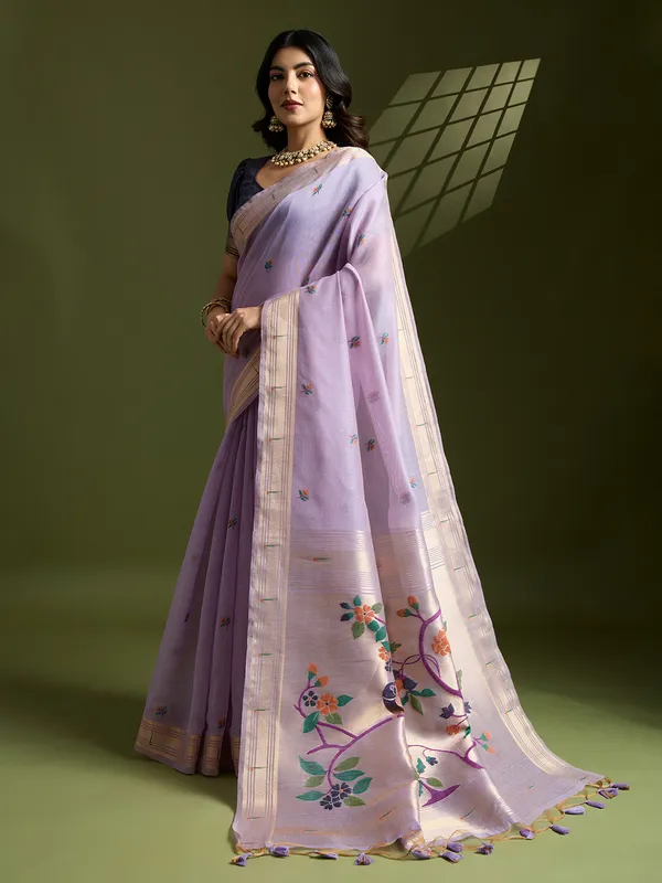 Lavender_Pure_Cotton_Saree_For_Women