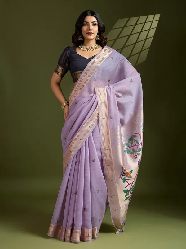 Lavender_Pure_Cotton_Saree_For_Women