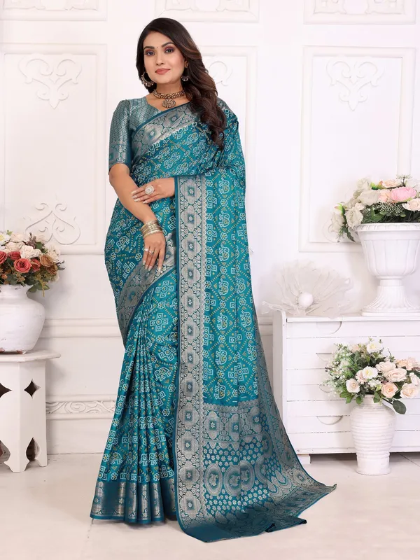 Teal_Silk_Blend_Saree_For_Women