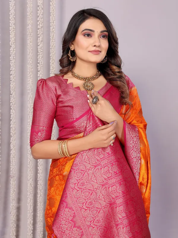 Orange_Silk_Blend_Saree_For_Women