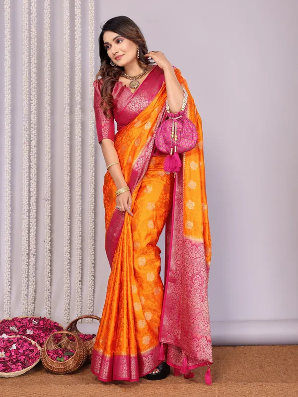 Orange_Silk_Blend_Saree_For_Women
