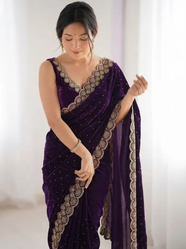 Purple_Velvet_Saree_For_Women