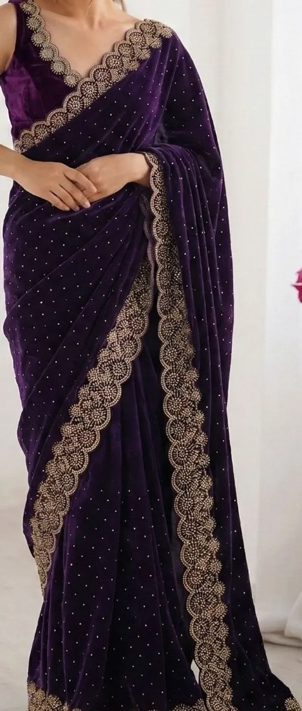 Purple_Velvet_Saree_For_Women