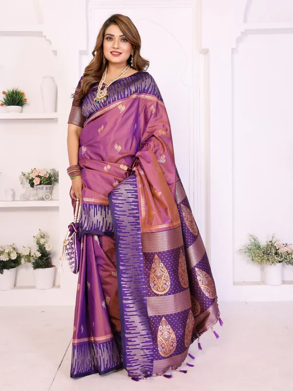 Purple_Silk_Blend_Saree_For_Women