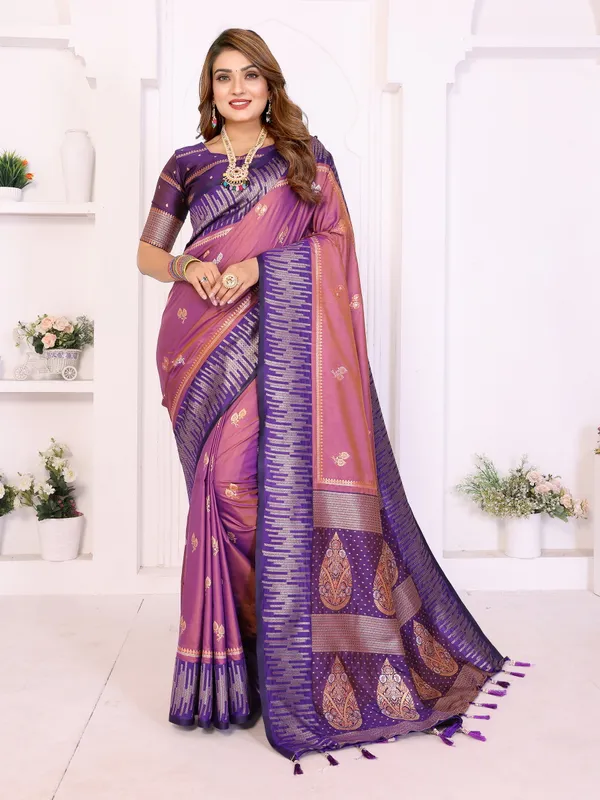 Purple_Silk_Blend_Saree_For_Women
