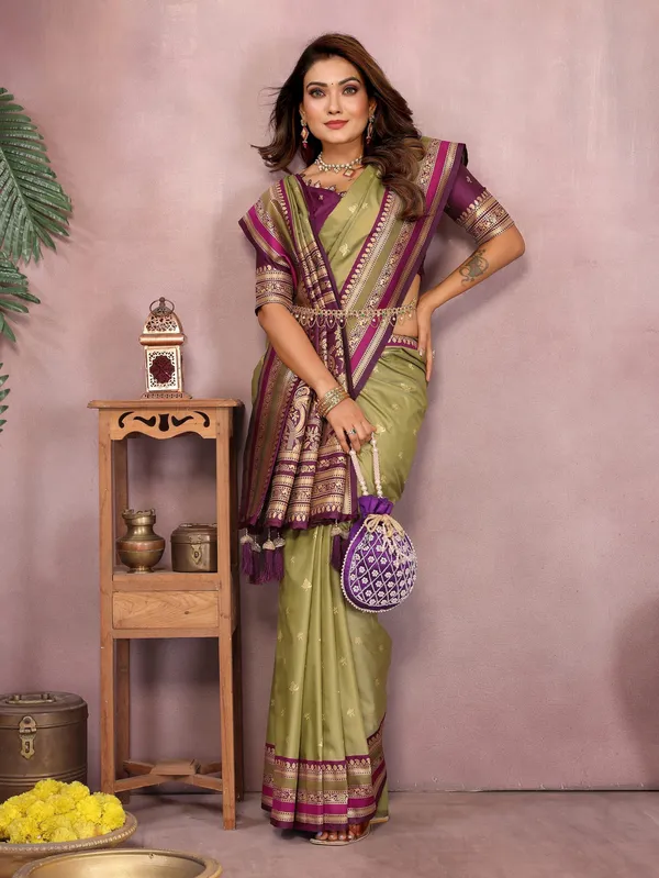 Olive_Green_Art_Silk_Saree_For_Women