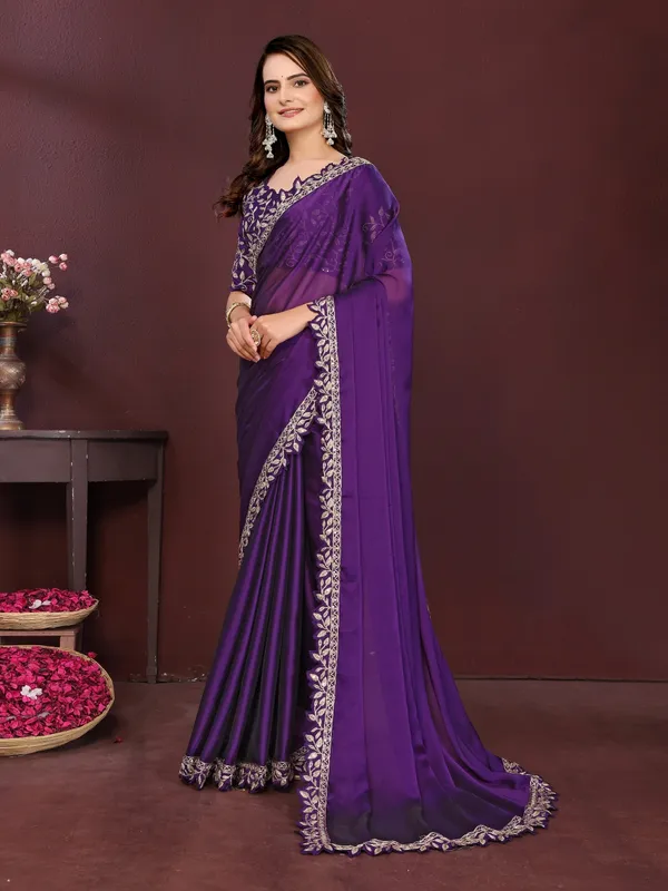 Purple_Silk_Blend_Saree_For_Women