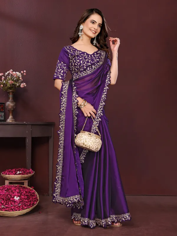 Purple_Silk_Blend_Saree_For_Women