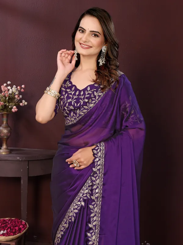Purple_Silk_Blend_Saree_For_Women