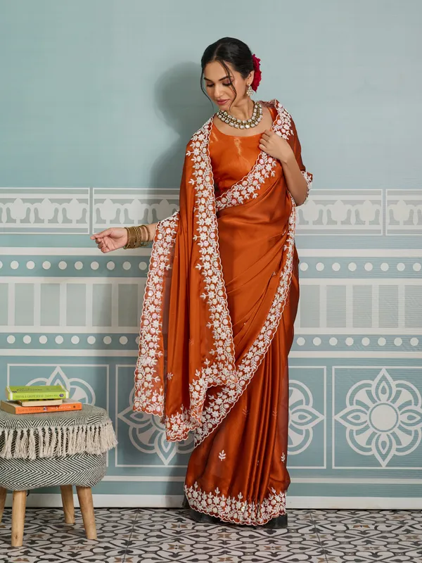 Rust_Silk_Blend_Saree_For_Women
