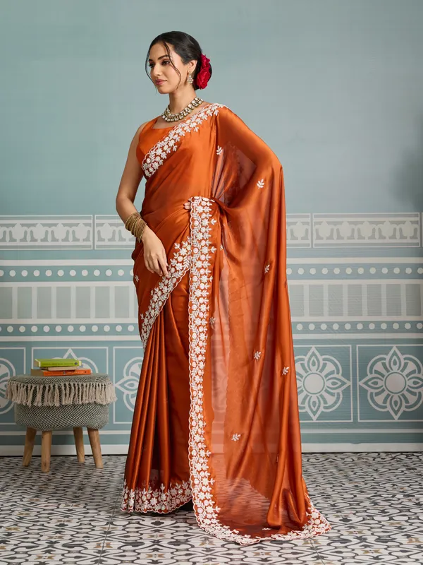 Rust_Silk_Blend_Saree_For_Women
