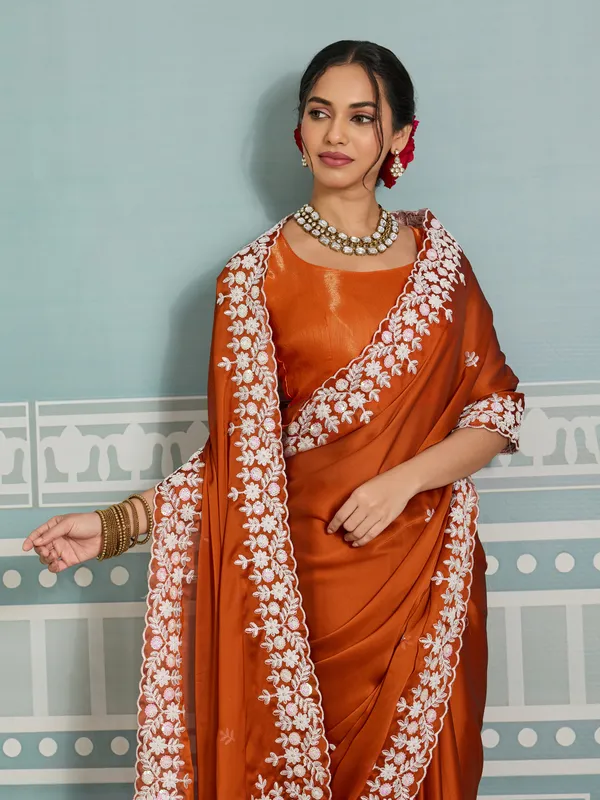 Rust_Silk_Blend_Saree_For_Women