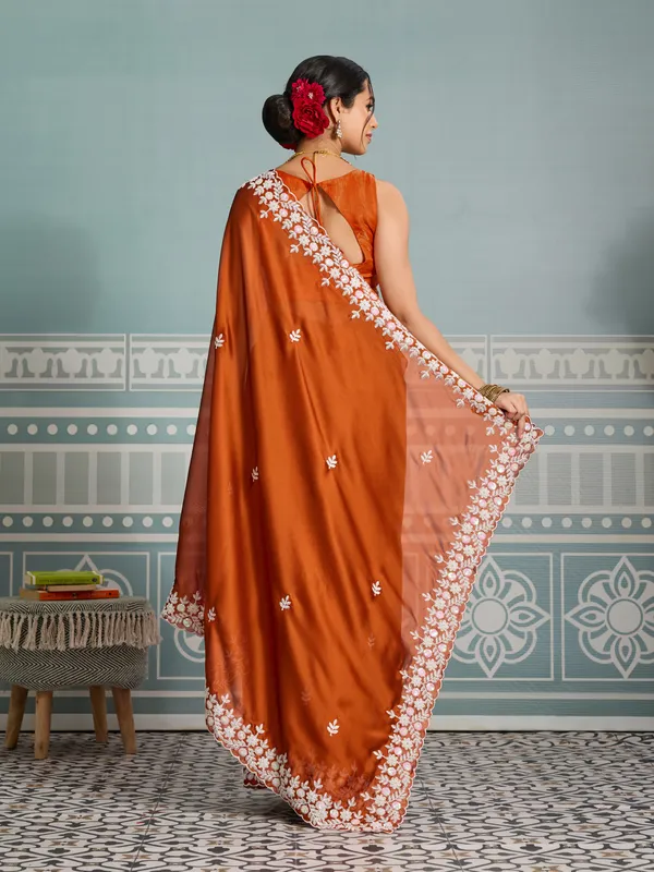 Rust_Silk_Blend_Saree_For_Women
