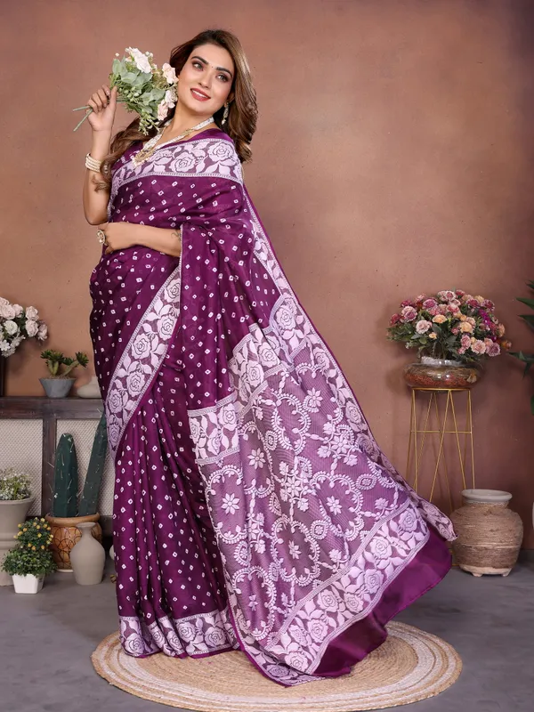 Purple_Silk_Blend_Saree_For_Women