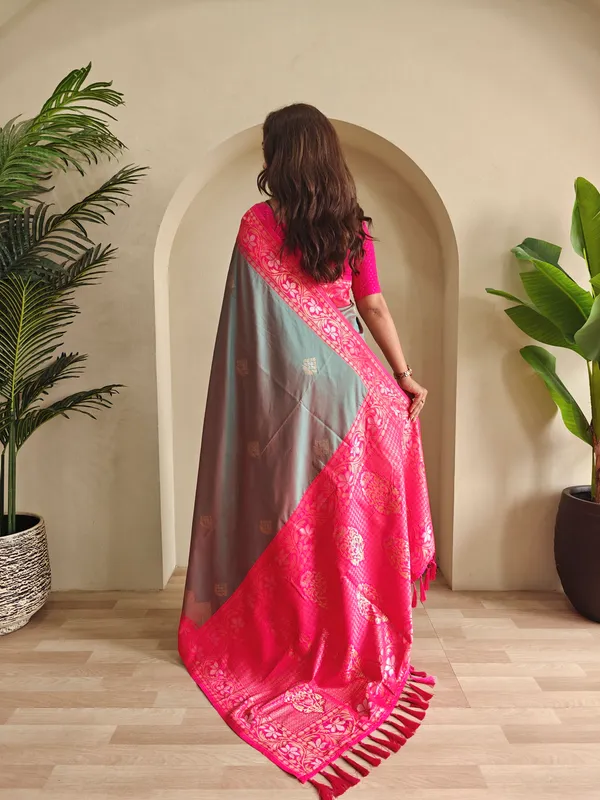 Grey_And_Pink_Art_Silk_Saree_For_Women