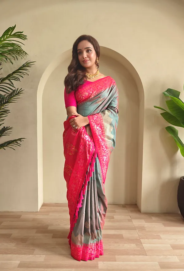 Grey_And_Pink_Art_Silk_Saree_For_Women
