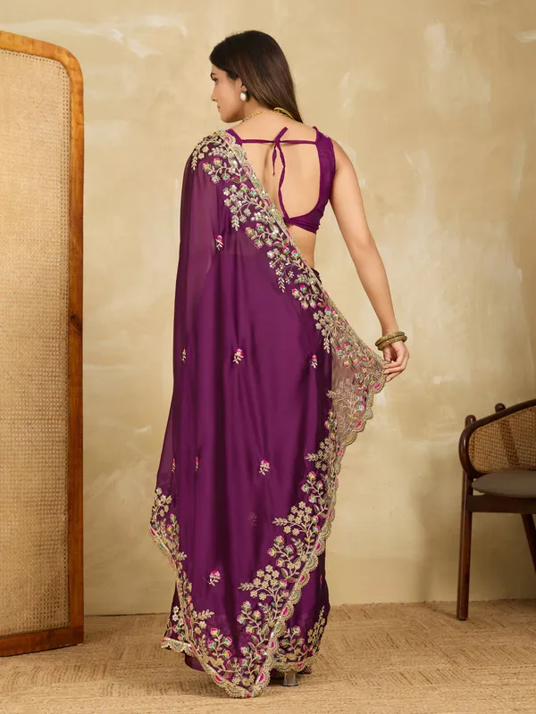 Purple_Silk_Blend_Saree_For_Women