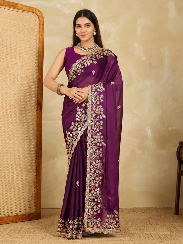 Purple_Silk_Blend_Saree_For_Women