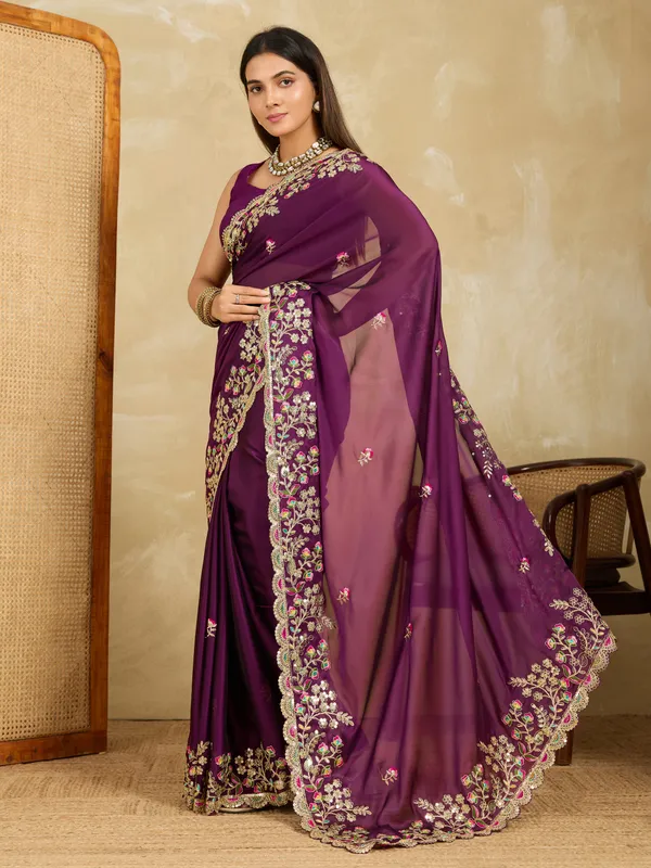 Purple_Silk_Blend_Saree_For_Women