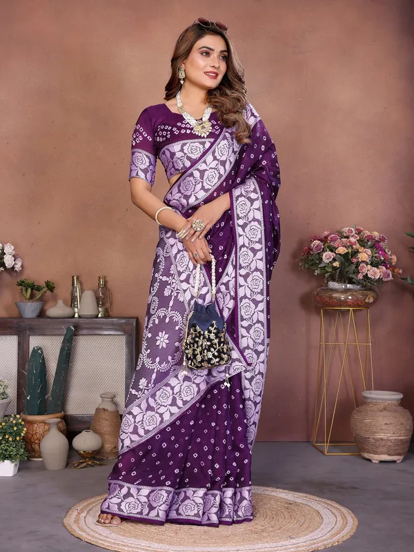 Purple_Silk_Blend_Saree_For_Women