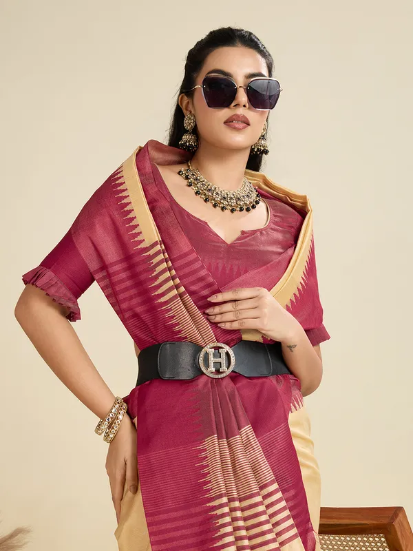 Cream_Silk_Blend_Saree_For_Women