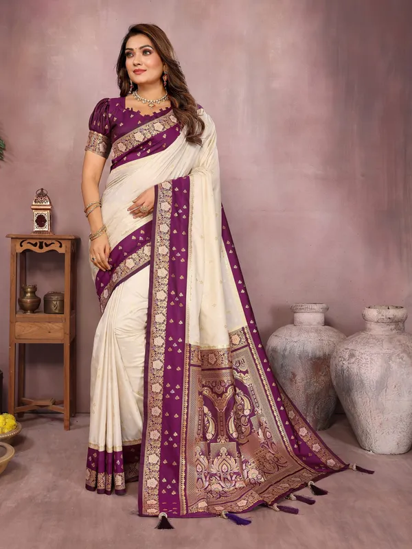 Cream_Art_Silk_Saree_For_Women