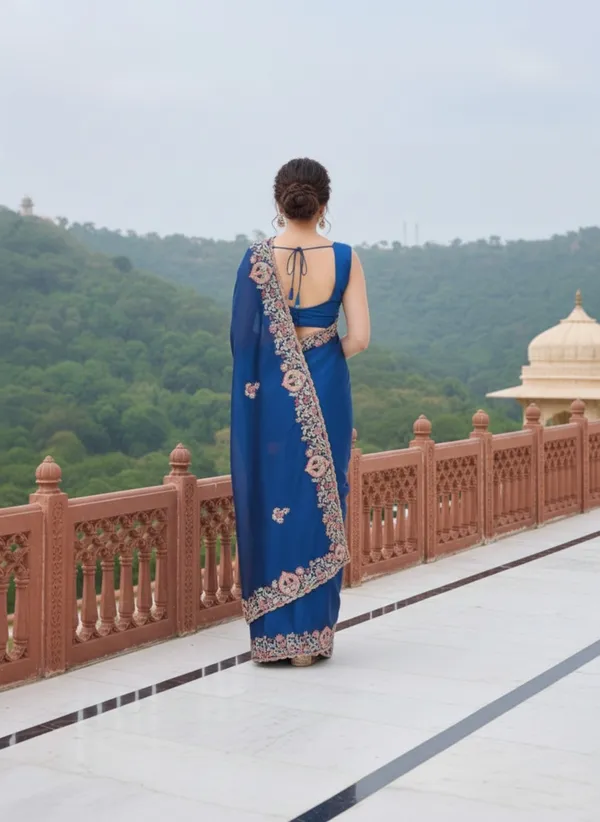 Blue_Silk_Blend_Saree_For_Women