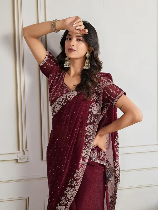 Maroon_Pure_Chiffon_Saree_For_Women