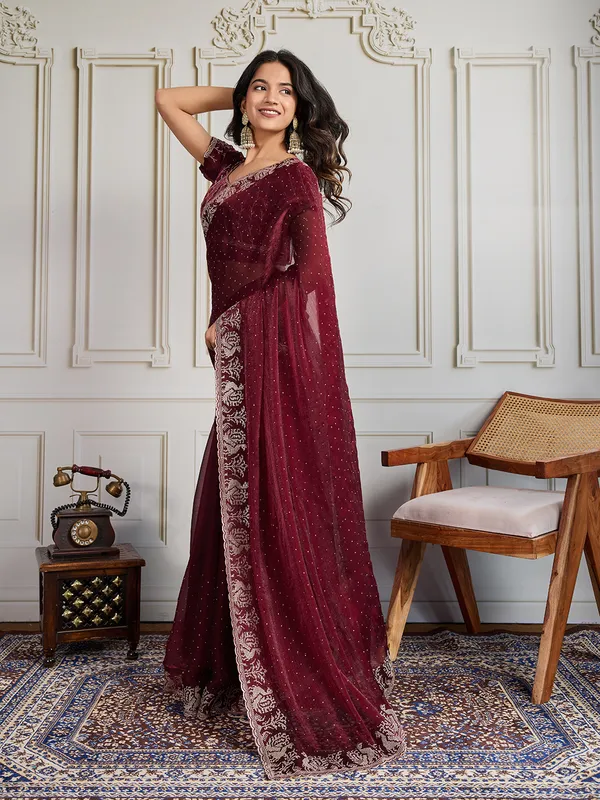 Maroon_Pure_Chiffon_Saree_For_Women