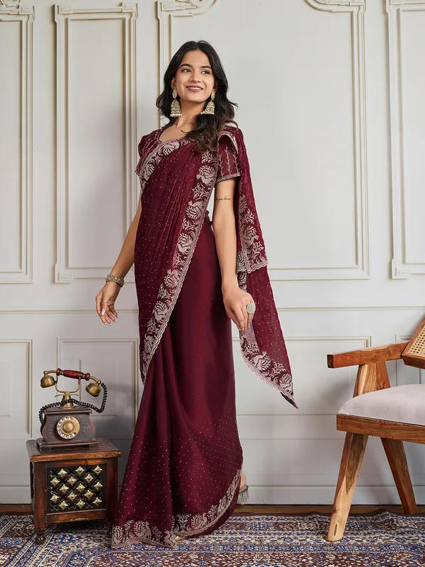 Maroon_Pure_Chiffon_Saree_For_Women