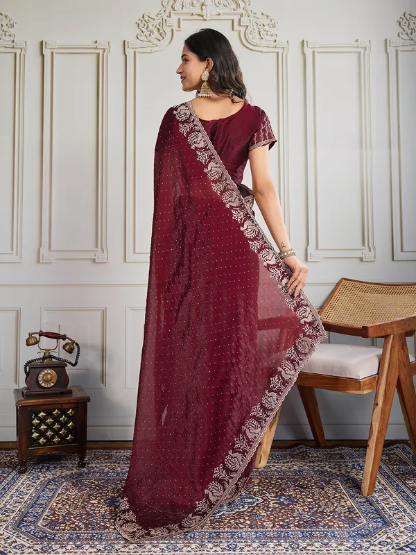 Maroon_Pure_Chiffon_Saree_For_Women
