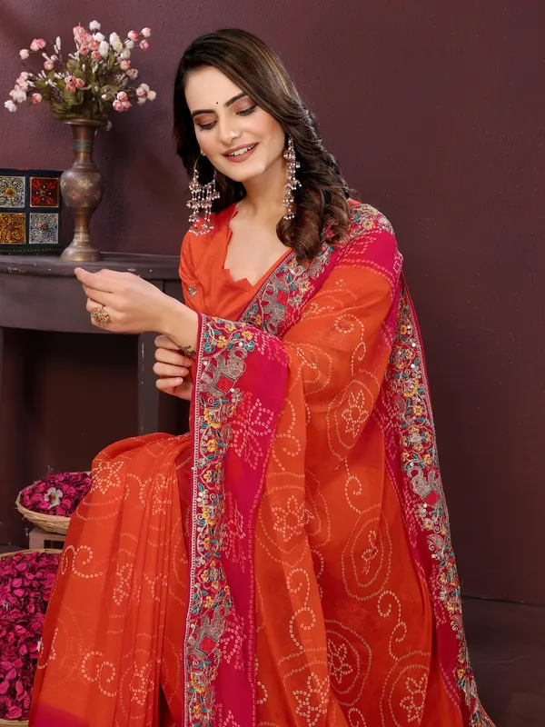 Orange_Poly_Georgette_Saree_For_Women