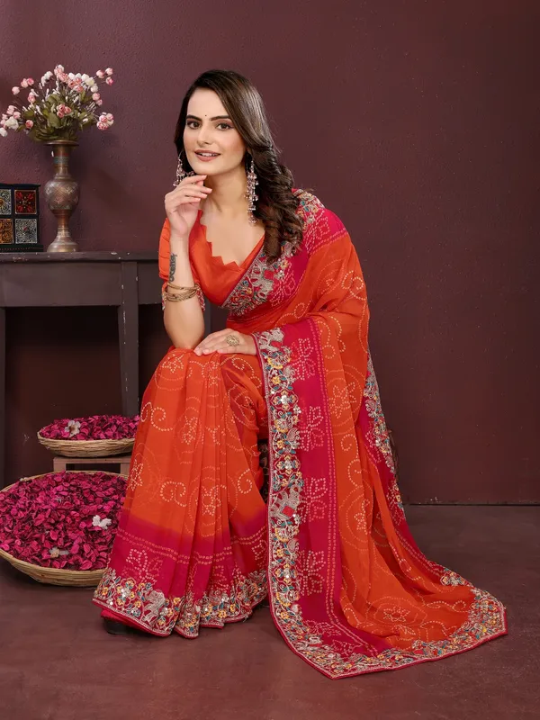 Orange_Poly_Georgette_Saree_For_Women