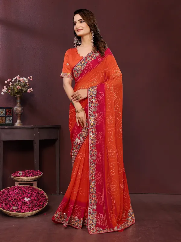 Orange_Poly_Georgette_Saree_For_Women