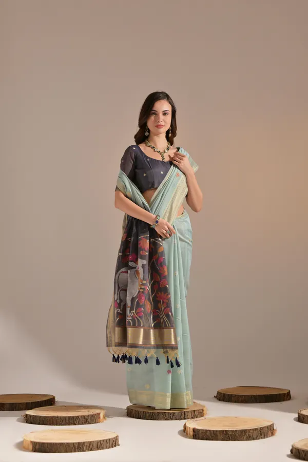 Blue_Muga_Pure_Cotton_Saree_For_Women