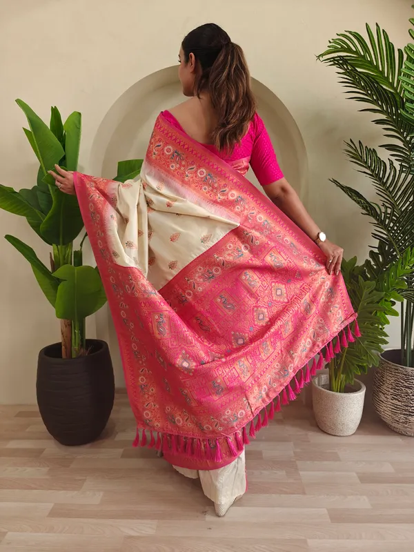 Off_White_And_Pink_Art_Silk_Saree_For_Women