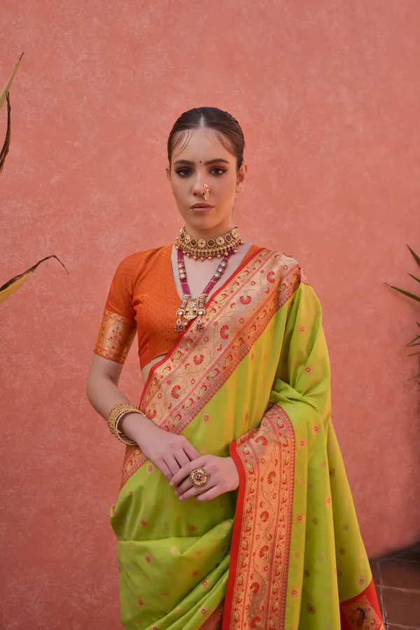 Lime_Green_Art_Silk_Saree_For_Women