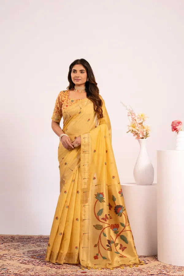 Yellow_Pure_Cotton_Saree_For_Women