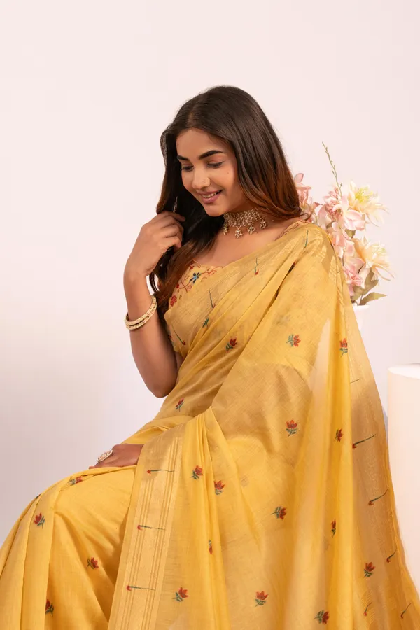 Yellow_Pure_Cotton_Saree_For_Women