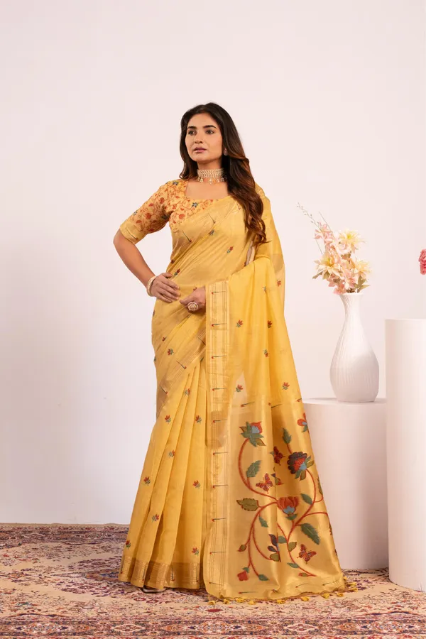 Yellow_Pure_Cotton_Saree_For_Women