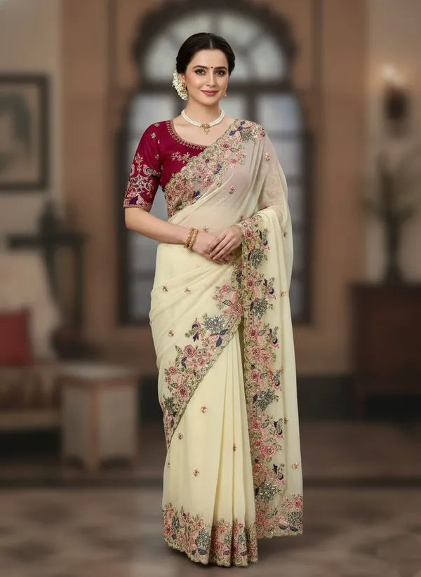 Off_White_Pure_Georgette_Saree_For_Women
