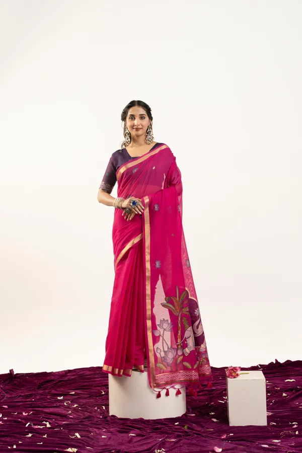 Pink_Pure_Cotton_Saree_For_Women